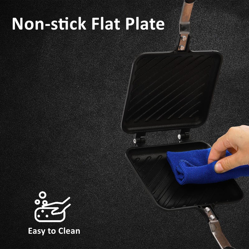ZOOFOX Sandwich Maker, Grilled Sandwich and Panini Maker Pan with Non-Stick Plates, Stovetop Toasted Sandwich Maker Aluminum Flip Pan for Home Kitchen, 5.9" L x 14.2" H - Image 4