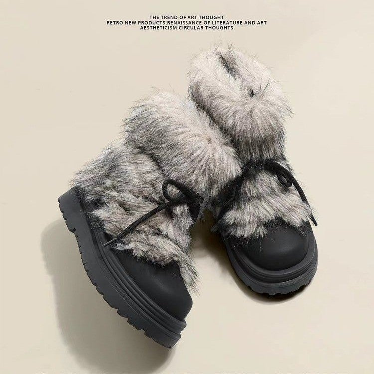 Winter Heater ~ Mao Mao Non-Slip Snow Boots Women'S 2024 Padded Plush Thick Bottom Cotton Shoes Big Head Short Boots - Image 4