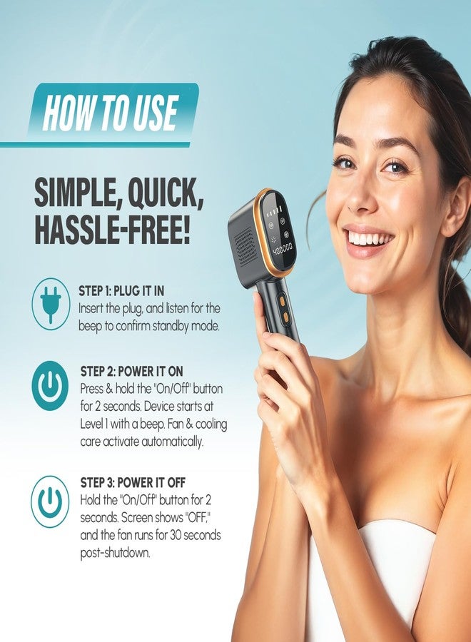 Herbishh At-Home Hair Reduction Handset with Cooling Care, Adjustable Intensity Levels, Dual Mode Personal Grooming Tool for Face & Body, Smooth Skin Light-Based Beauty Tool for Women & Men (Black - Image 4