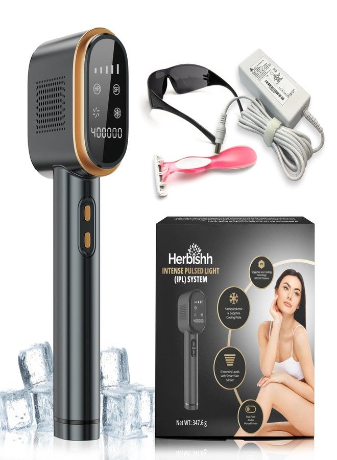 Herbishh At-Home Hair Reduction Handset with Cooling Care, Adjustable Intensity Levels, Dual Mode Personal Grooming Tool for Face & Body, Smooth Skin Light-Based Beauty Tool for Women & Men (Black - Image 1
