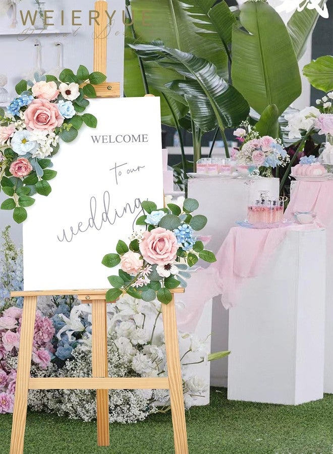 WEIERYUE(Pack of 2 Artificial Flowers Decorations,Artificial Arch Backdrop Garlandfor Ceremony Party Reception Entrance Welcome Easel Door Floral Decor Wall Home Entryway Outdoor (Soft Blue Powder) - Image 5