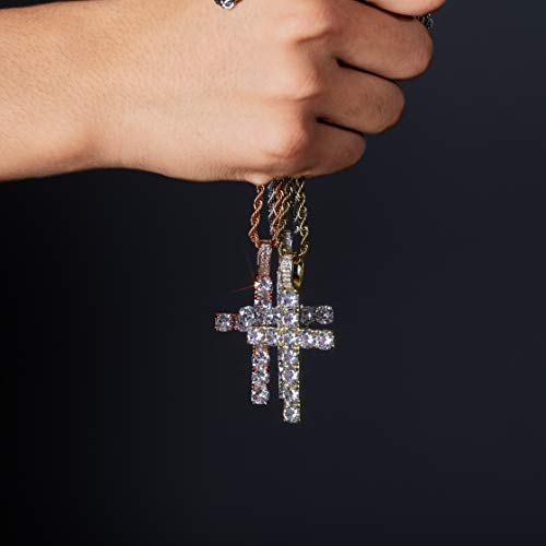 TOPGRILLZ 14K Gold Plated Solid Iced Out CZ Large Tennis Cross Pendant Necklace for Men Women Stainless Chain Gifts (Large Silver Tennis Chain) - Image 4