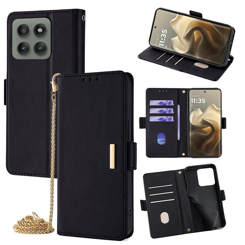 إيروريكس جراب هاتف موتورولا إيدج 60 برو 5G بسلسلة جلدية (أسود) - Image 1