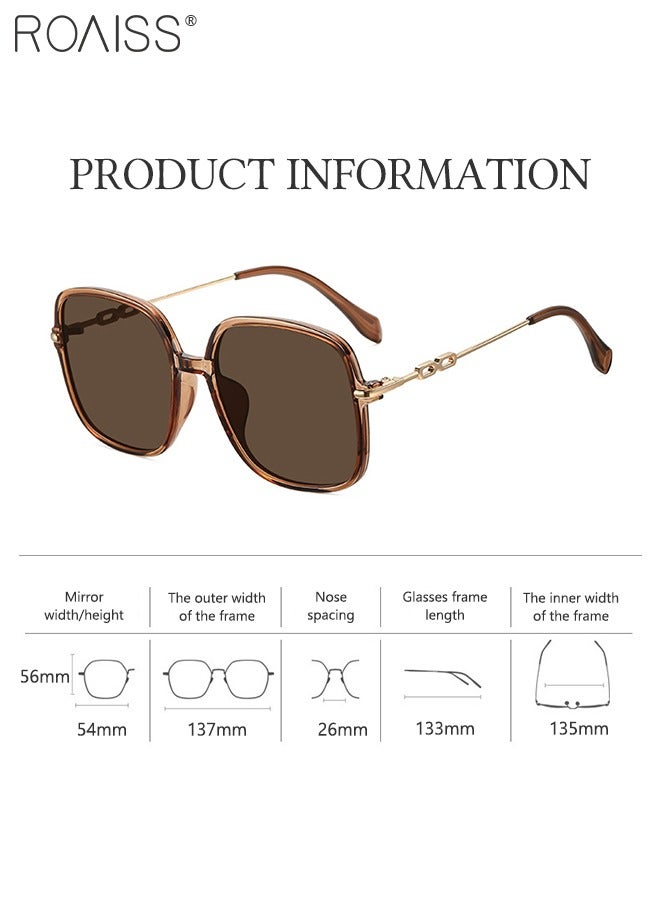 roaiss Women's Square Sunglasses, UV400 Protection Sun Glasses with Gold Metal Temples, Oversize Fashion Anti-glare Sun Shades for Women with Glasses Case, 54mm, Brown - Image 3