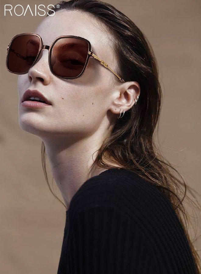 roaiss Women's Square Sunglasses, UV400 Protection Sun Glasses with Gold Metal Temples, Oversize Fashion Anti-glare Sun Shades for Women with Glasses Case, 54mm, Brown - Image 2