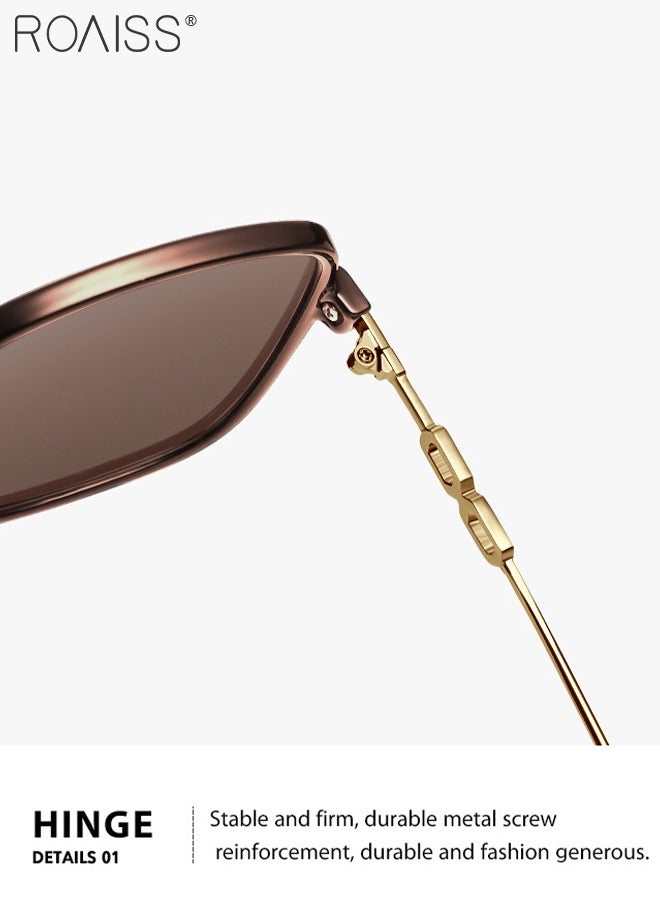 roaiss Women's Square Sunglasses, UV400 Protection Sun Glasses with Gold Metal Temples, Oversize Fashion Anti-glare Sun Shades for Women with Glasses Case, 54mm, Brown - Image 4