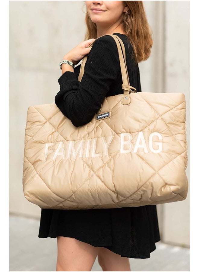 CHILDHOME Family Bag, Changing Travel/Weekend Large Capacity, Detachable Pouch, Quilted Beige  - Image 5