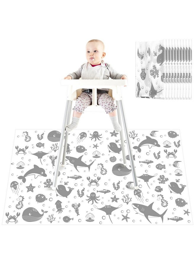 Drydiet 100 Pack 28"x47" Disposable Floor Splat Mats for Under High Chair with Animals Print, Waterproof Plastic Floor Mat Multipurpose Baby Led Weaning Supplies(Sea Animal) - Image 1