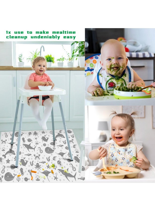 Drydiet 100 Pack 28"x47" Disposable Floor Splat Mats for Under High Chair with Animals Print, Waterproof Plastic Floor Mat Multipurpose Baby Led Weaning Supplies(Sea Animal) - Image 3