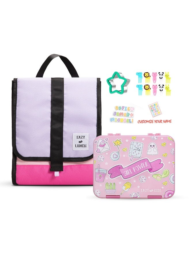 Eazy Kids Eazy Kids 5 & 4 Convertible Bento Lunch Box w/ Lunch Bag, Sandwich Cutter Set - Girl Power - Image 1