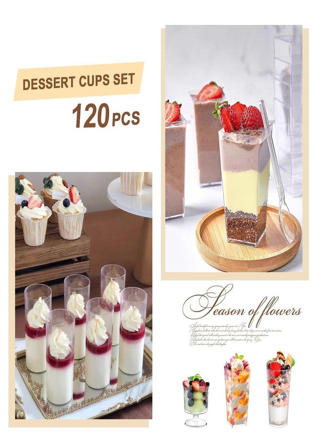 ALEXPRE 240 Packs 2/3 oz Mini Dessert Cups with Spoons, Square/Round/Round Goblet Clear Dessert Parfait Cups, Mini Plastic Dessert Cups Small Reusable Fruit Ice Cream Pudding Appetizer Cup Bowls - Image 4