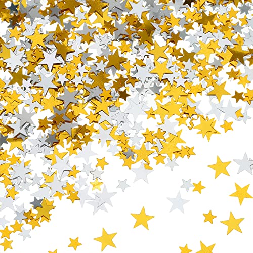 Hestya 60g Star Confetti Glitter Table Confetti Metallic Foil Stars for Christmas Party Wedding Festival Decorations(Gold Silver 60g,10mm and 6mm) - Image 1