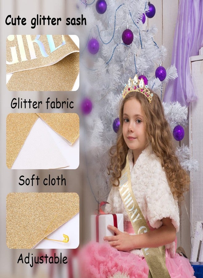 أبرنس زينة عيد ميلاد للبنات، تاج ووشاح الأميرة رابونزيل لحفلة عيد الميلاد، طوق رأس ذهبي مرصع بالكريستال على شكل تاج أميرة للأطفال، إكسسوارات شعر للأطفال - Image 4