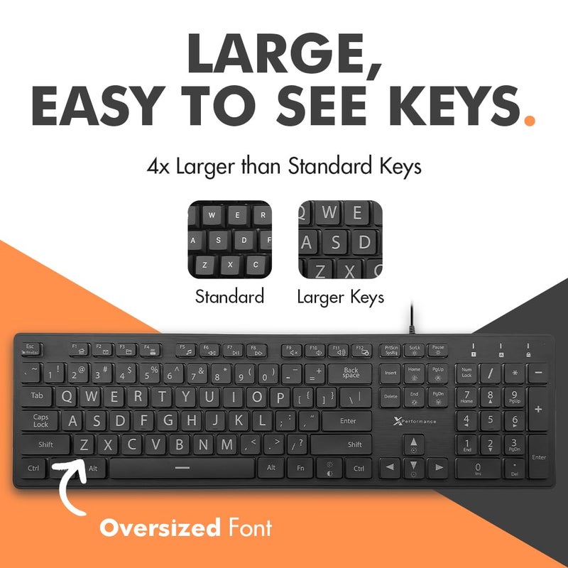 X9 Performance Large Print Backlit Keyboard Wired - Easy to See and Type - Light Up Keyboard for Seniors, Elderly, Kids - USB Lighted Keyboard, 7 Backlight Colors, Oversize Letters - Easy View PC, Computer Keyboards - Image 2