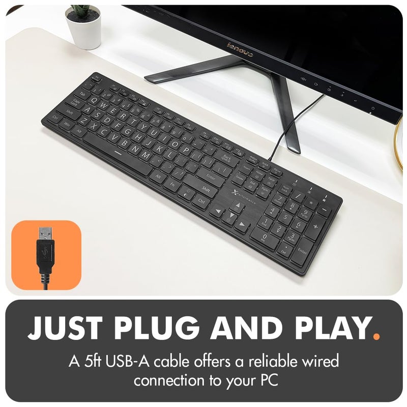 X9 Performance Large Print Backlit Keyboard Wired - Easy to See and Type - Light Up Keyboard for Seniors, Elderly, Kids - USB Lighted Keyboard, 7 Backlight Colors, Oversize Letters - Easy View PC, Computer Keyboards - Image 4