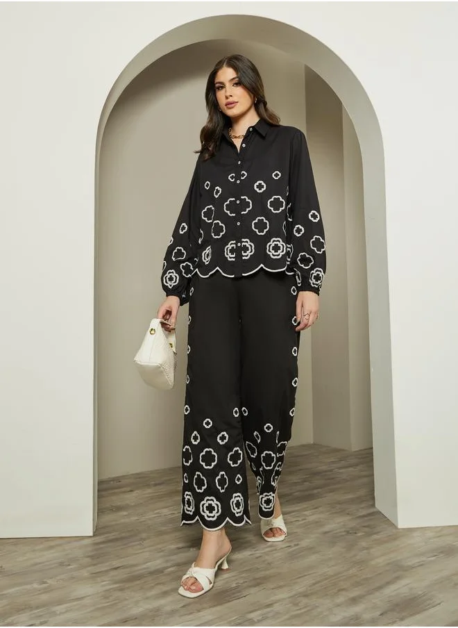Styli Styli Schiffli Design Wide Leg Pants