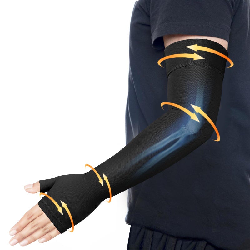 Hiball Lymphedema Medical Compression Arm Sleeve with Gauntlet 2030 mmHg Graduated Compression Full Arm Support for Women Men Long Pressure Arm Hand Brace for Arthritis Bursitis Edema Nerve Pain - Image 2