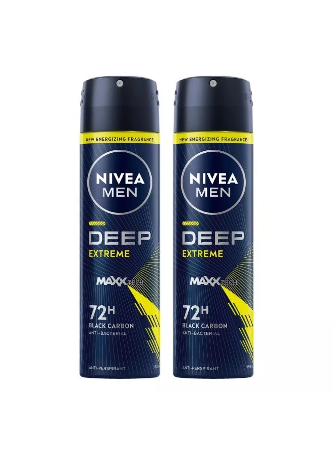 Nivea Men Deep Extreme 72H Anti Perspirant Body Deodorant- 2X150ml