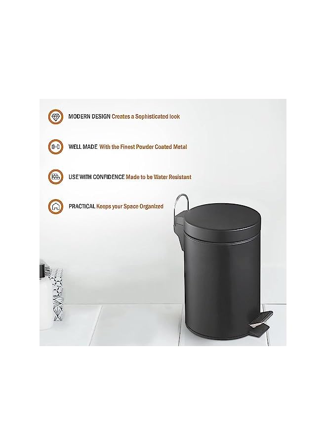 Raxoom Steel Pedal Bin 3L Black, Pedal Bin, Bathroom Pedal Bin 3L, Office Pedal Bin, Round Shape, Black, Size: H:24.5 x W:17 CM - Image 5