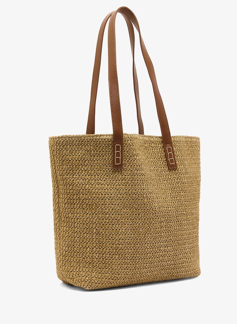 GLAMOROUS Brown Raffia Tote Bag - Image 3