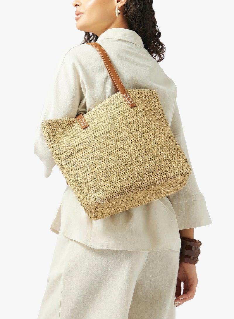 GLAMOROUS Brown Raffia Tote Bag - Image 1