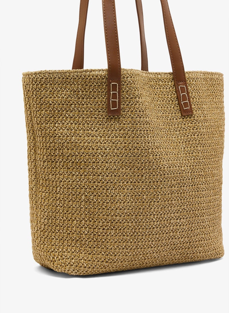 GLAMOROUS Brown Raffia Tote Bag - Image 4