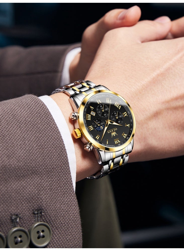 أوليفز ساعة OLEVS للرجال أنيقة أصلية متعددة الوظائف فاخرة من الفولاذ المقاوم للصدأ ومقاومة للماء وساعة كوارتز مضيئة - Image 4