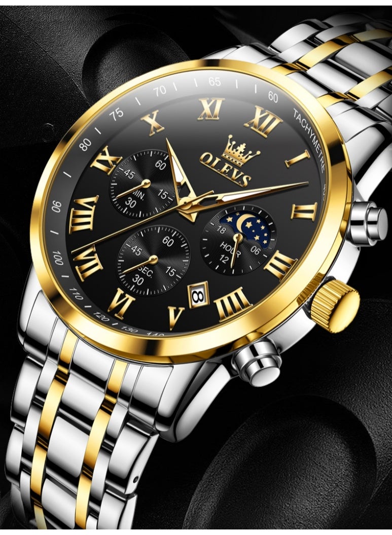 أوليفز ساعة OLEVS للرجال أنيقة أصلية متعددة الوظائف فاخرة من الفولاذ المقاوم للصدأ ومقاومة للماء وساعة كوارتز مضيئة - Image 2