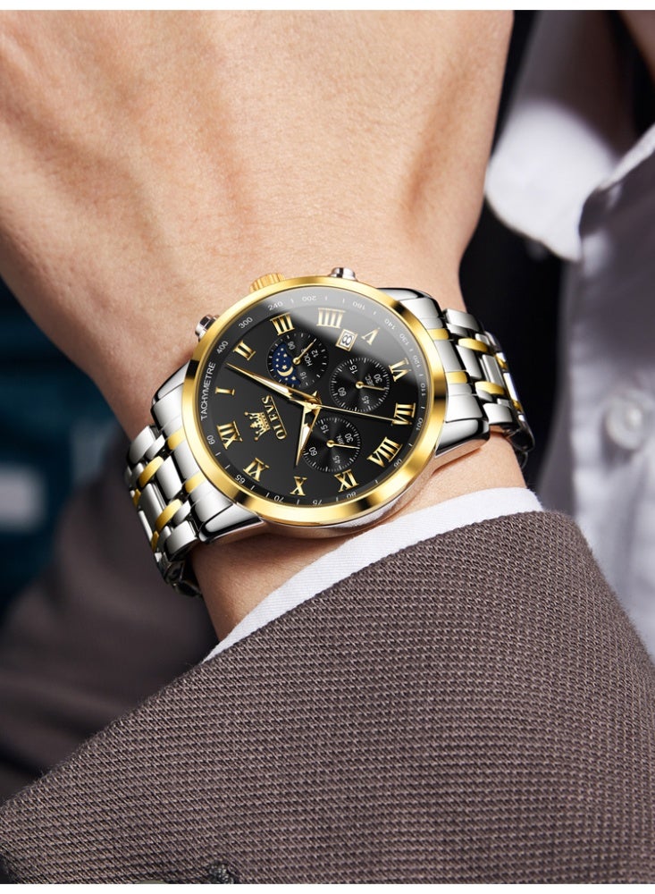 أوليفز ساعة OLEVS للرجال أنيقة أصلية متعددة الوظائف فاخرة من الفولاذ المقاوم للصدأ ومقاومة للماء وساعة كوارتز مضيئة - Image 3