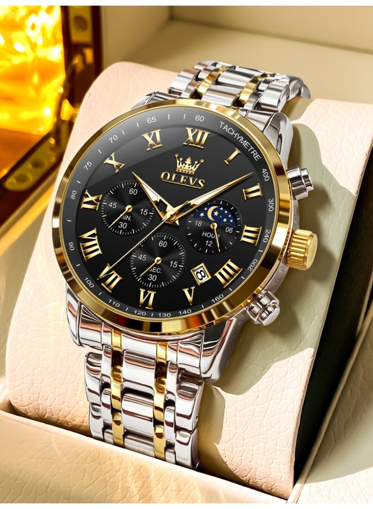 أوليفز ساعة OLEVS للرجال أنيقة أصلية متعددة الوظائف فاخرة من الفولاذ المقاوم للصدأ ومقاومة للماء وساعة كوارتز مضيئة - Image 1