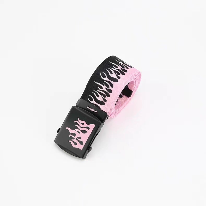 Korean Style Trendy Brand Harajuku Fashion Hip Hop Trouser Belt Trendy Unisex Canvas Belt Casual Flame Nylon Belt Flame Pink - Image 1
