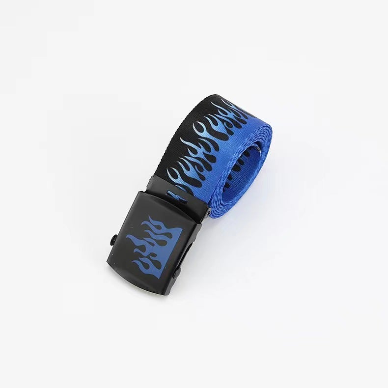 Korean Style Trendy Brand Harajuku Fashion Hip Hop Trouser Belt Trendy Unisex Canvas Belt Casual Flame Nylon Belt Flame Pink - Image 2
