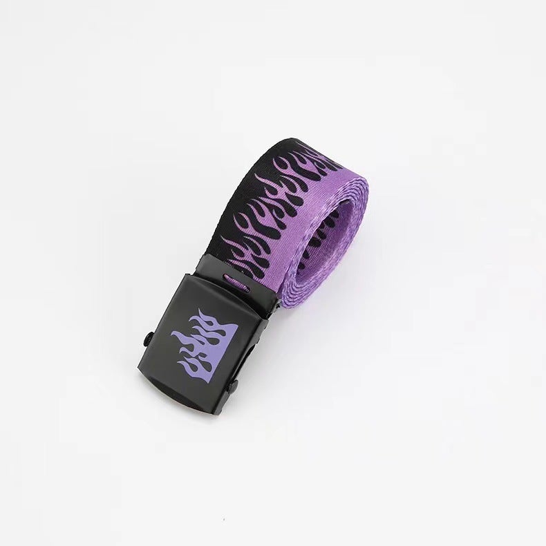 Korean Style Trendy Brand Harajuku Fashion Hip Hop Trouser Belt Trendy Unisex Canvas Belt Casual Flame Nylon Belt Flame Pink - Image 3