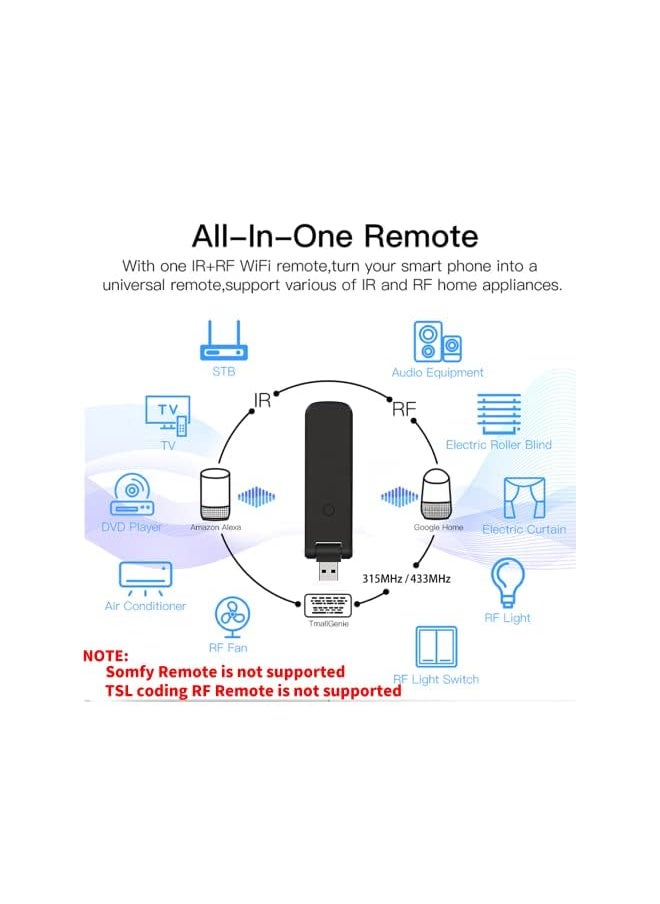 Tuya WIFI IR RF Remote Control Wireless IR and RF Infrared Universal Controller for AC TV Fan. etc Smart Life App Remote Control Works with Amazon Alexa Google Home