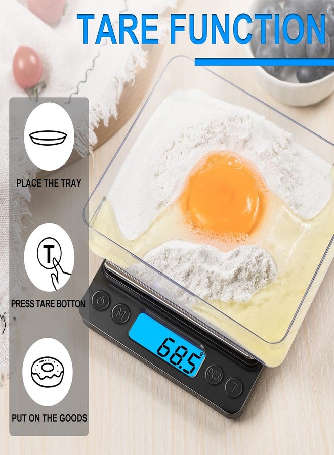 Yoncon Digital Food Kitchen Scale Upgraded, YONCON 3000g/0.1g High Accuracy Mini Pocket Scale Measures in Grams and oz for Cooking, Baking, Jewelry, Tare Function,2 Trays, LCD Display (Batteries Included) - Image 4