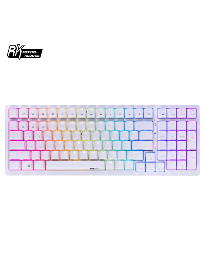 Rk98 Mechanical Keyboard, Wireless 2.4g Wired Bluetooth Tri-mode Keyboard, For Laptop, Home Office, Desktop, Gaming, 100 Keys, 98 Layout, Rgb Backlight, White, Blue Switch - Image 5