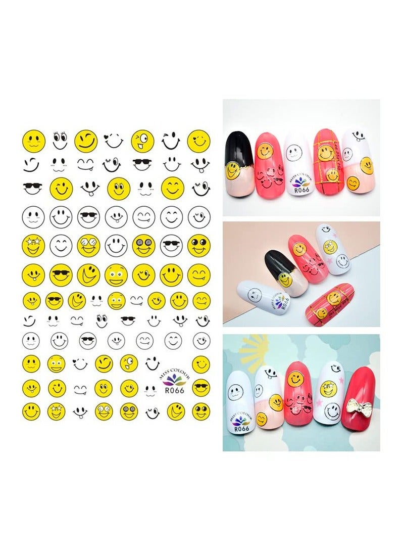 KASTWAVE SYOSI Smile Face Nail Art Stickers, Self Adhesive Cute Yellow Smile Happy Lucky Design, Nail Decoration Kids Grift, 6 Sheets - Image 3