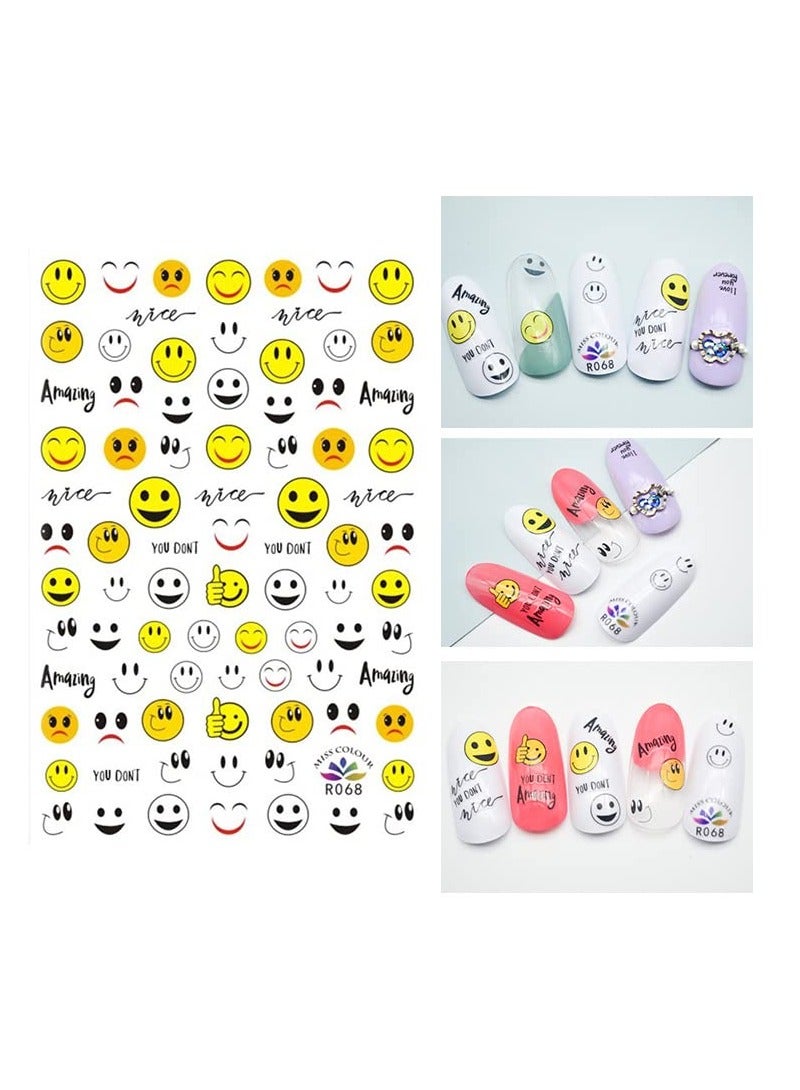 KASTWAVE SYOSI Smile Face Nail Art Stickers, Self Adhesive Cute Yellow Smile Happy Lucky Design, Nail Decoration Kids Grift, 6 Sheets - Image 5
