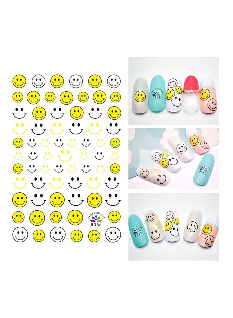 KASTWAVE SYOSI Smile Face Nail Art Stickers, Self Adhesive Cute Yellow Smile Happy Lucky Design, Nail Decoration Kids Grift, 6 Sheets - Image 2