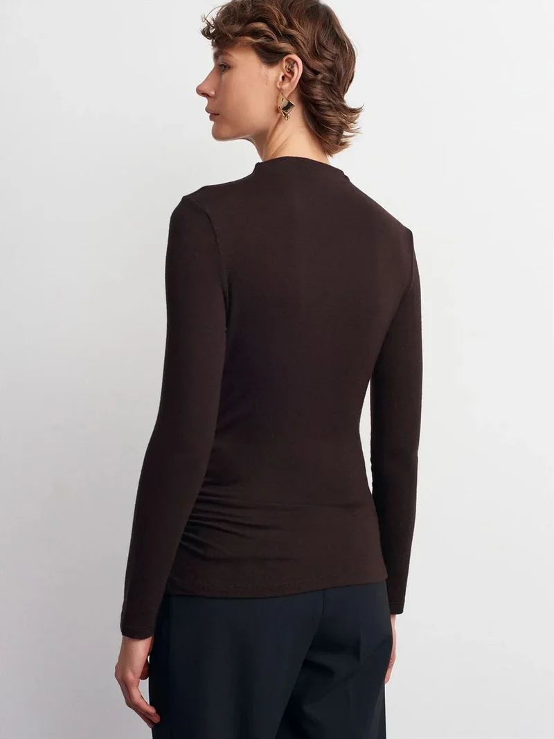 Dilvin DILVIN Ribbed Slim-Fit Half Turtleneck Blouse