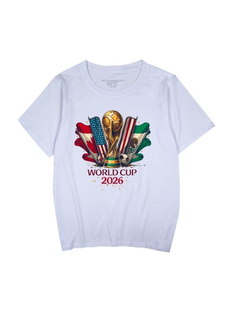 FIFA World Cup 2026 World Cup USA Canada Mexico Trophy Graphic Short Sleeve T-Shirt-XXXXXL - Image 1
