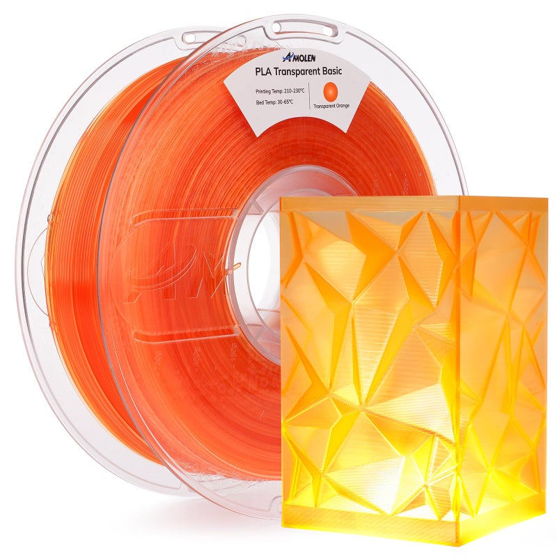 AMOLEN 3D Printer Filament Crystal PLA Transparent 1.75mm, Crystal Orange Clear Printing, Low Warping & No-Bubbles, Dimensional Accuracy +/- 0.02 mm, Fits Most FDM 3D Printers, 1kg Spool(2.2lbs) - Image 1