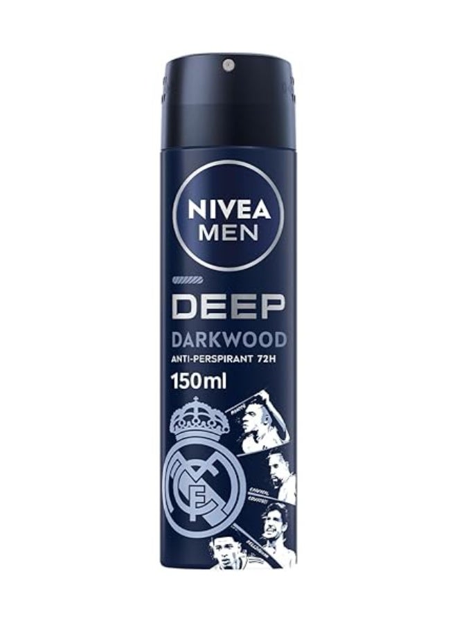 NIVEA MEN Deep MaxxTech Darkwood Spray with Black Carbon, 72H Odor & Sweat Protection, Warm Darkwood Scent 150ml - Image 1