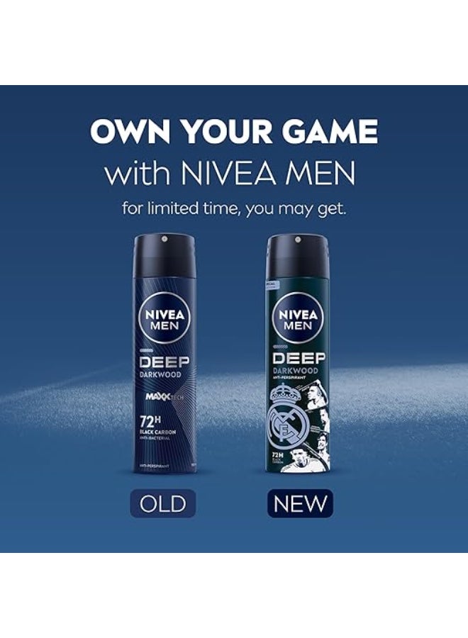 NIVEA MEN Deep MaxxTech Darkwood Spray with Black Carbon, 72H Odor & Sweat Protection, Warm Darkwood Scent 150ml - Image 4