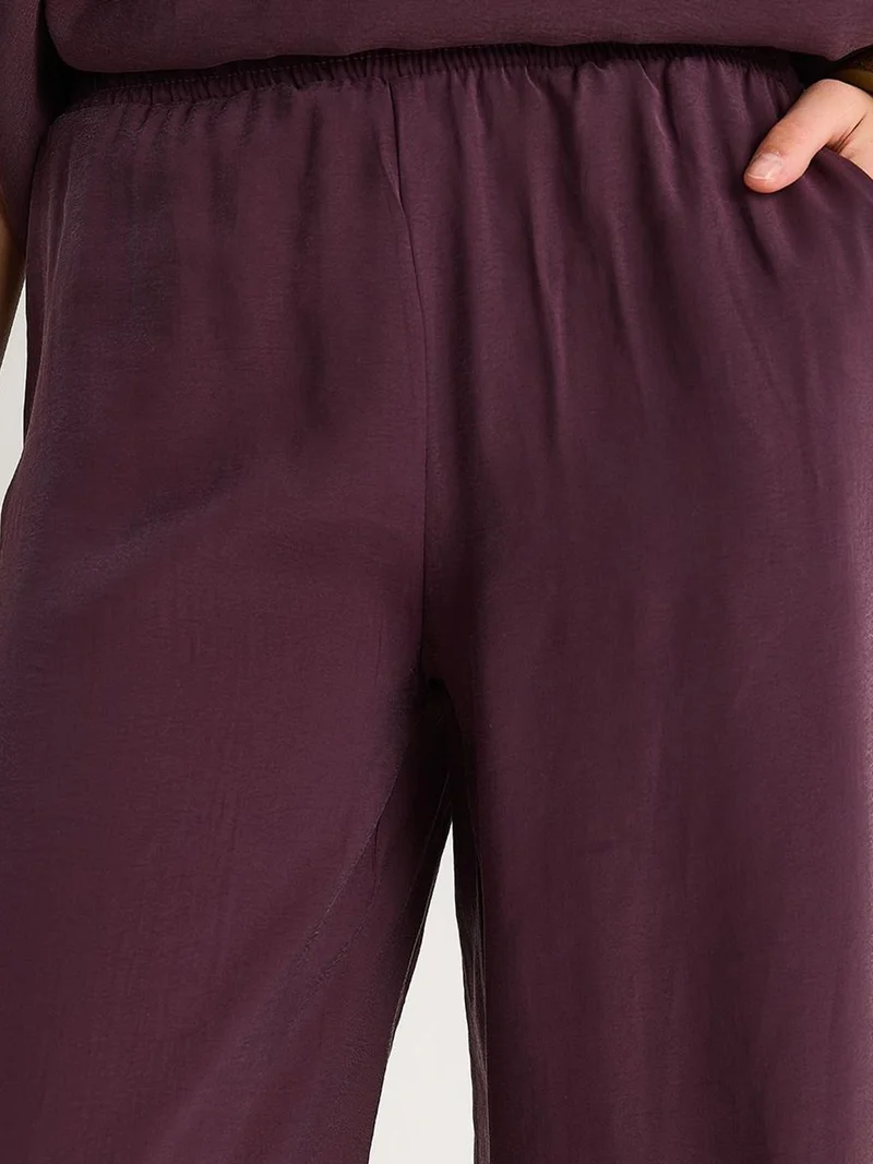 Bianco Lucci Amethyst Purple LUCCI V-Neck Cotton Blouse-Pants Two-Piece Set for Women | Best Price UAE