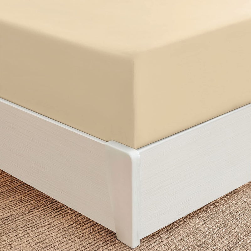 Mellanni Extra Deep Pocket King Fitted Sheet Iconic Collection Bedding Sheets with up to 21 inch Deep Pocket Soft Cooling Fade Stain Resistant 1 PC King Beige