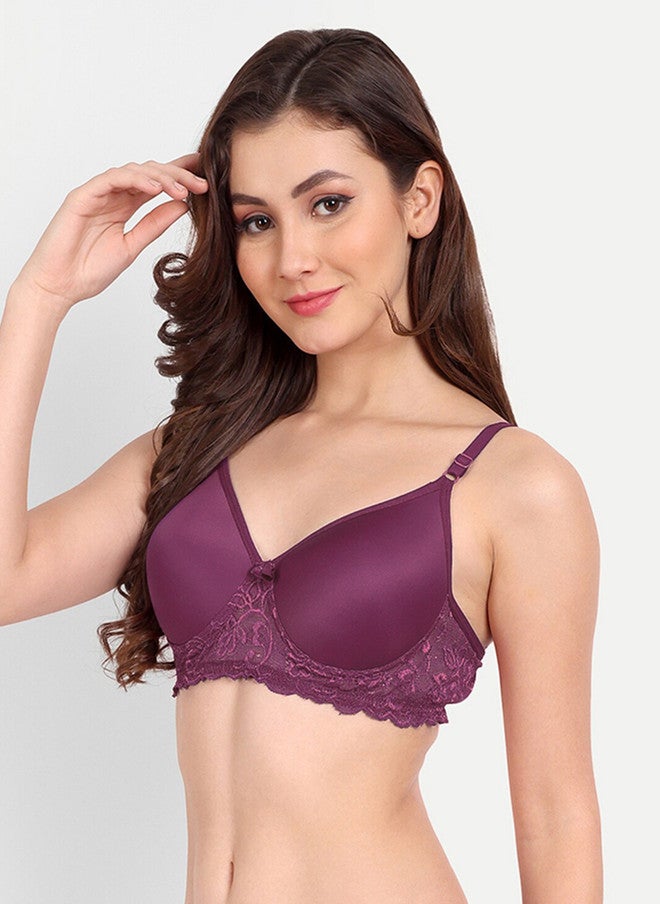 FIMS Pack of 3 Rapid-Dry Lace Lightly Padded Bra - Pink, Rani, Purple - Image 5