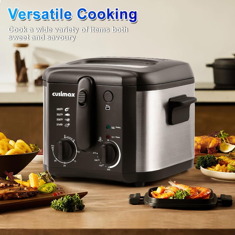 CUSIMAX Electric Deep Fryer for Home Use, 2.5 Liter 1500W Small Deep Fryer with Basket, Adjustable Temperature & Time, Lid with View Window and Odor Free Filter - Image 3