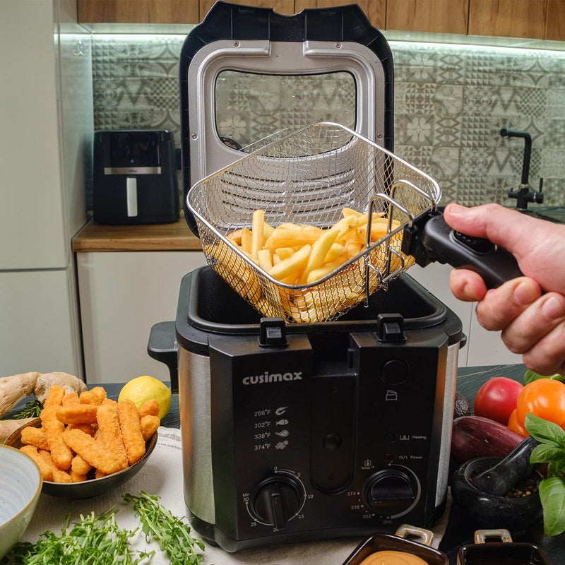 CUSIMAX Electric Deep Fryer for Home Use, 2.5 Liter 1500W Small Deep Fryer with Basket, Adjustable Temperature & Time, Lid with View Window and Odor Free Filter - Image 2