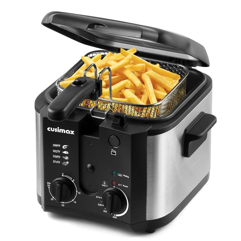 CUSIMAX Electric Deep Fryer for Home Use, 2.5 Liter 1500W Small Deep Fryer with Basket, Adjustable Temperature & Time, Lid with View Window and Odor Free Filter - Image 1